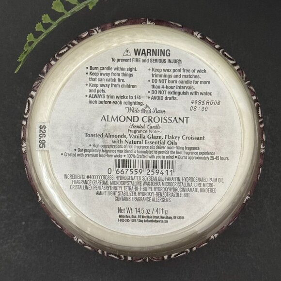 BBW Almond Croissant White Barn Bath & Body Works 3 Wick Candle - Picture 10 of 10